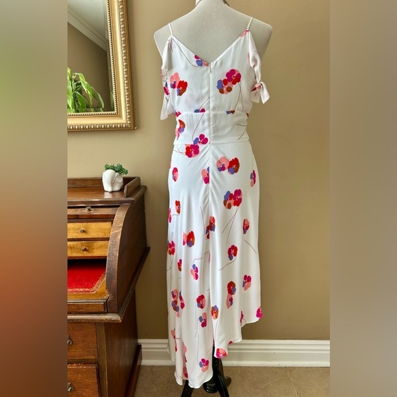 Lewit Tie Sleeve Off Shoulder Floral Asymmetrical Maxi Dress White Pink Size 8 - Picture 8 of 16